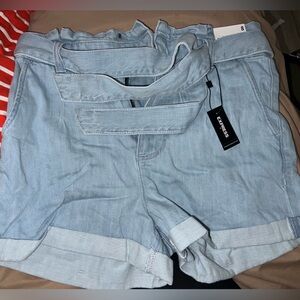 EXPRESS lightwash paper bag high rise shorts